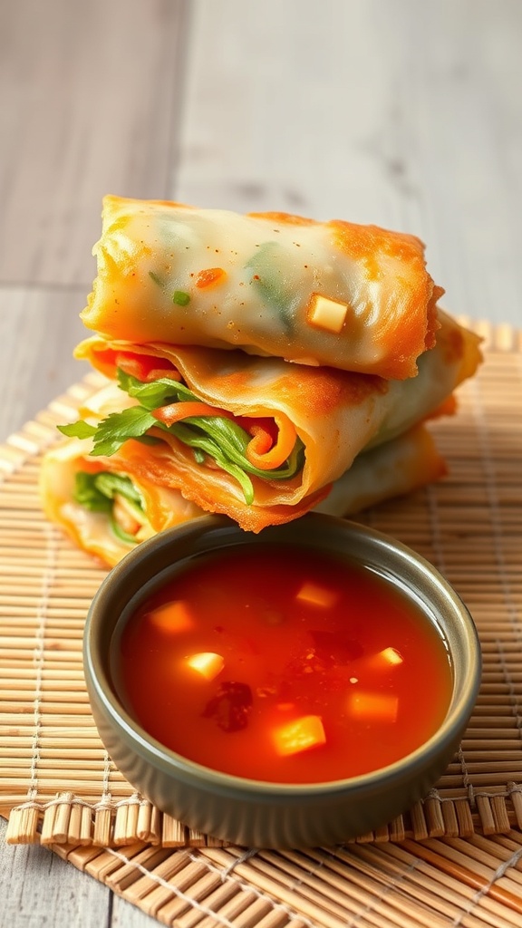 Crispy vegetable spring rolls with a dipping sauce