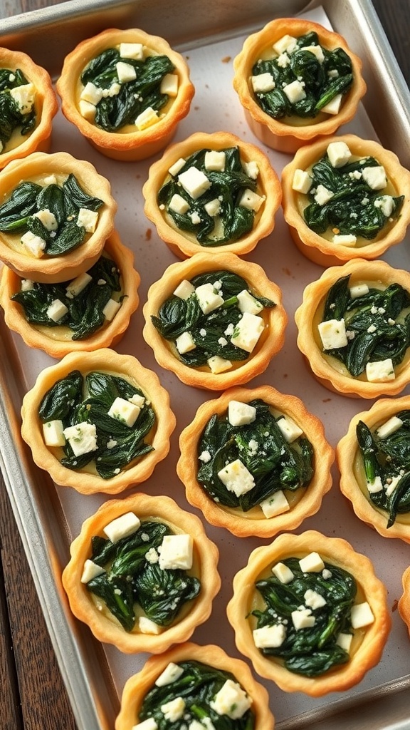 Mini quiches filled with spinach and feta cheese in pastry shells
