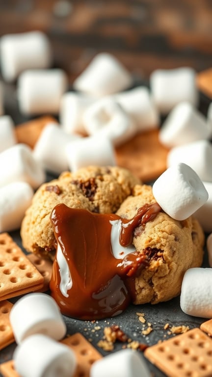 Nutella s'mores cookies with melted chocolate, graham crackers, and marshmallows