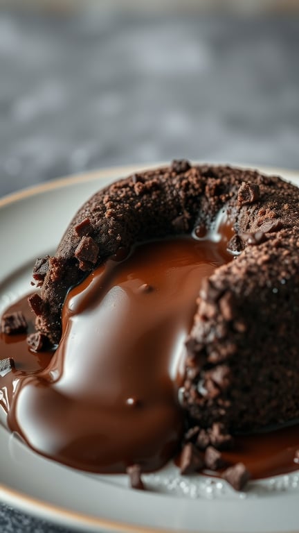 A delicious Oreo Lava Cake with warm chocolate sauce oozing out.