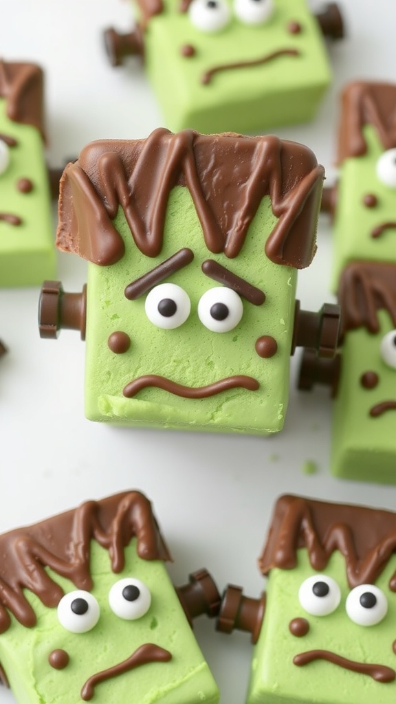 Frankenstein marshmallow treats on sticks