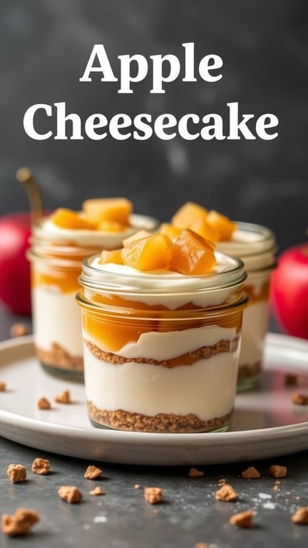 No-Bake Apple Cheesecake in jars with apple topping