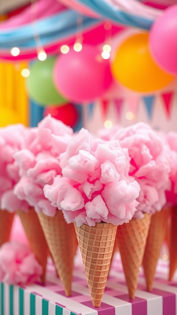 Pink cotton candy cones displayed at a party