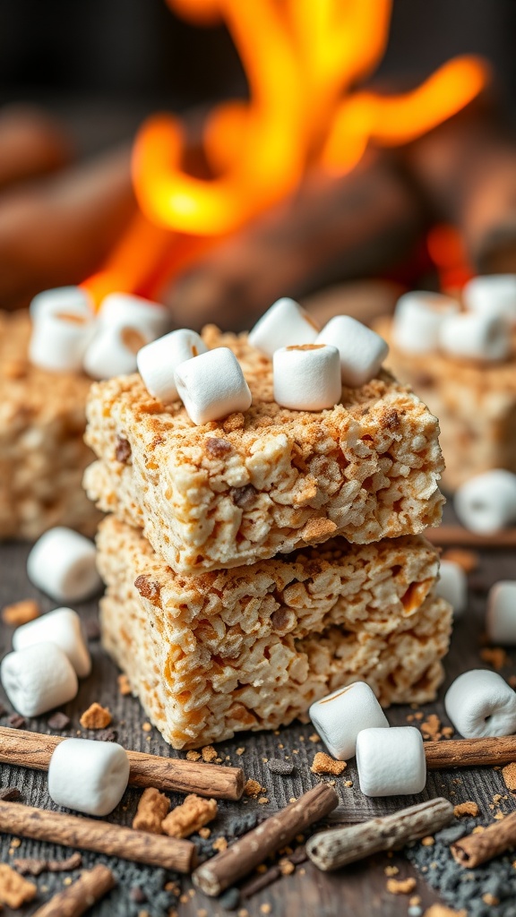 S'mores Rice Krispie Treats with marshmallows and graham crackers