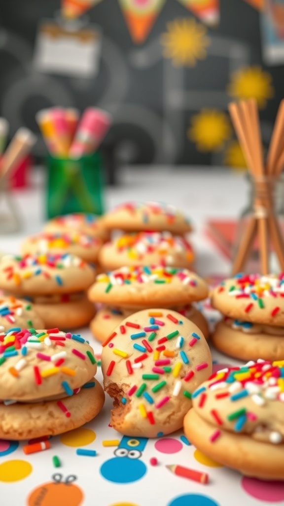 Colorful Funfetti Birthday Cookies with sprinkles on a vibrant table