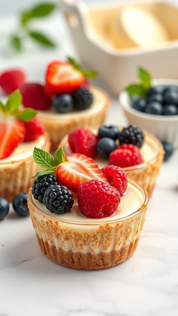 Delicious no-bake cheesecake cups topped with fresh berries