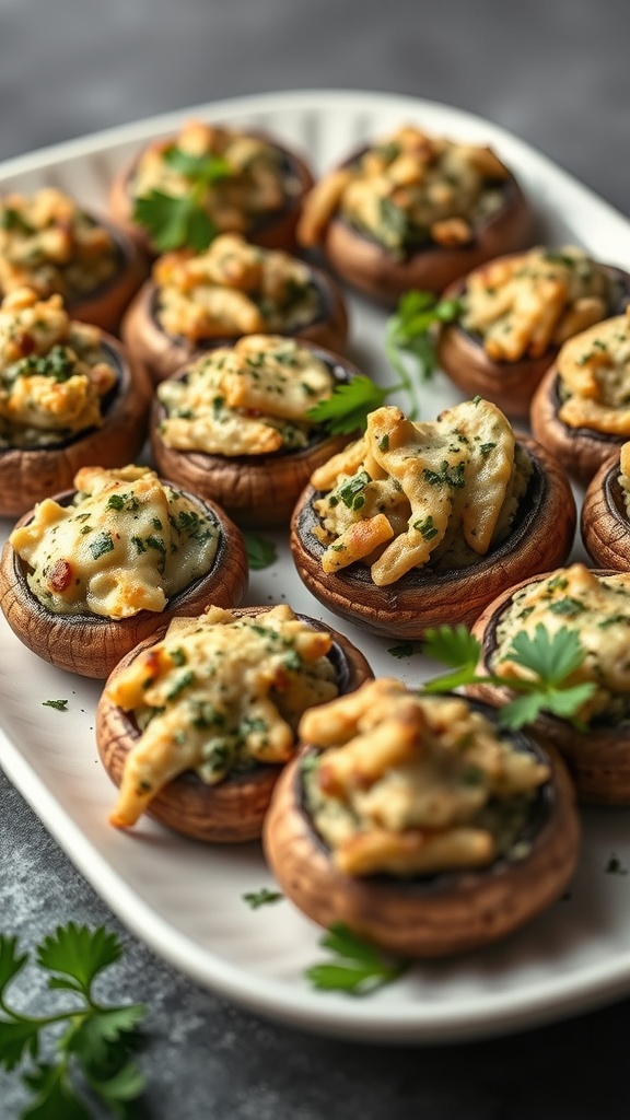 A platter of savory stuffed mushrooms filled with creamy cheese and herbs.